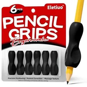 6 Pack Ergonomic Pencil Grips,Triangular Design with Finger Grooves for Children &Arthritis,Soft Non-Slip Silicone,Corrects Grip Position for Writing and Drawing,Left & Right Handed,Black