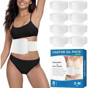 Organic Cotton Castor Oil Pack Wrap| Hypoallergenic & Adhesive-Free Pads for Liver, Stomach, Belly| Velcro Closure & Elastic Waistband Design| Leak-Guard| Disposable| (8 Packs) organic cotton easy Compression Shapewear