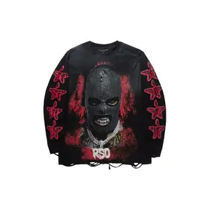 Tyvion Black/Red Long Sleeve Distressed Graphic T-Shirt