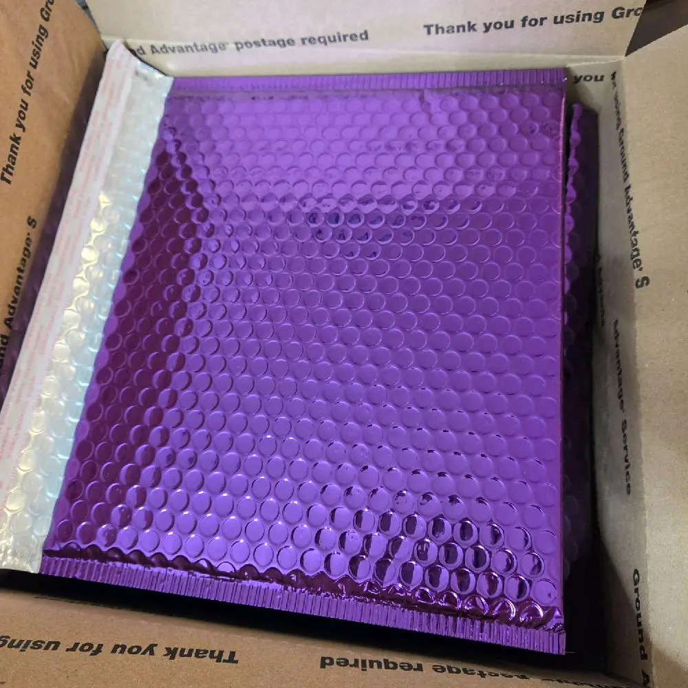 25-Pack  9×11 inches Purple Metallic Bubble Mailers, Heavy-Duty Self-Seal Waterproof Shipping Envelopes