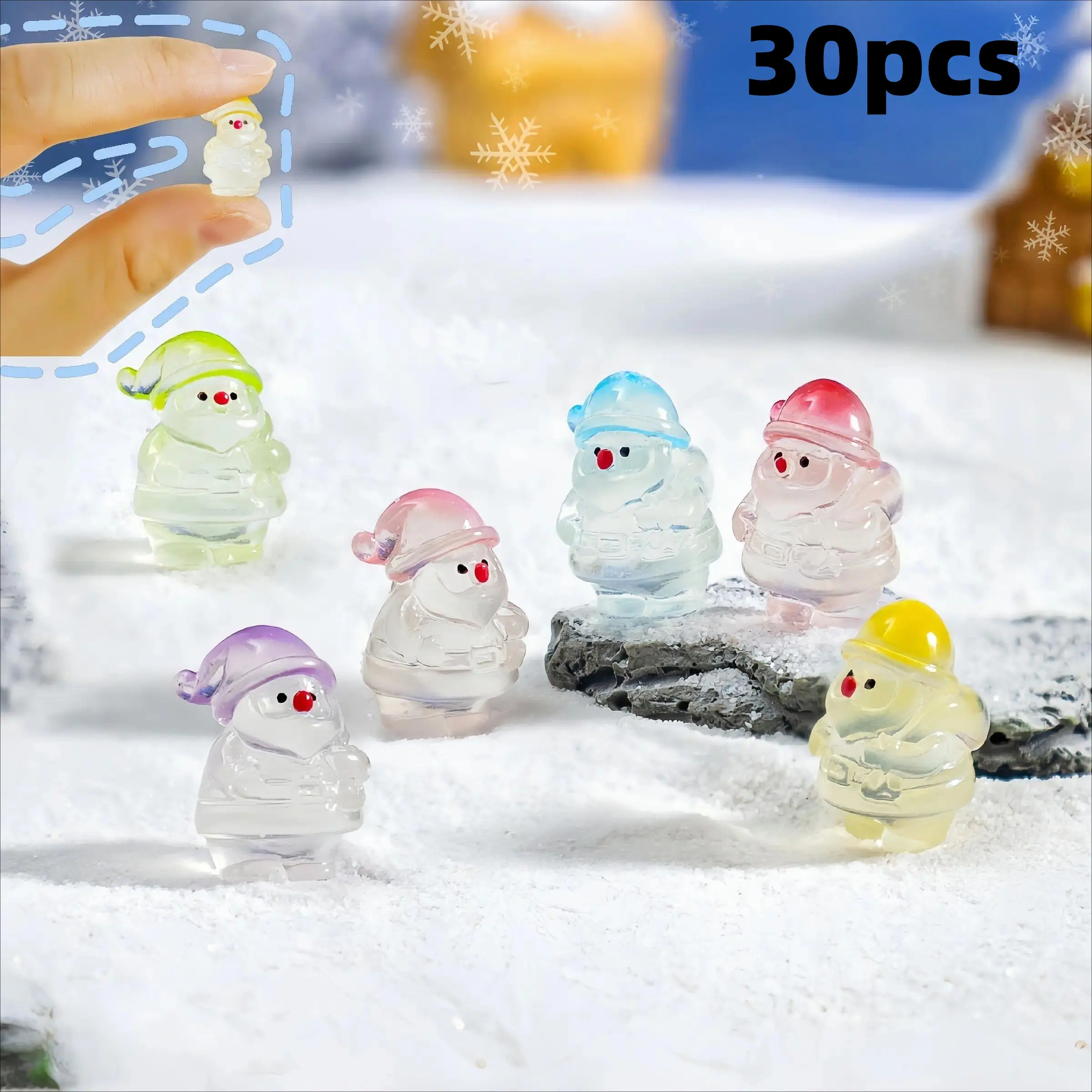 30PCS Resin Santa Bag Charms, Cute Miniature Figurines, Glow in the Dark Decoration for Shelves, Desks, and Luggage, Holiday Decor, Whimsical, Santa Theme, Room Decorations