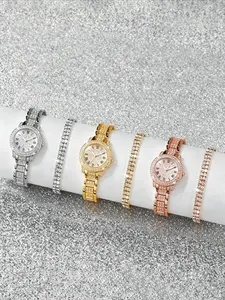 Women's Elegant Fashion Watch & Rhinestone Decorated Bracelet Set, Fashion Jewelry Watch Set for Party, Daily Decor, Trendy All-match & Exquisite Watch Set for Birthday Gift