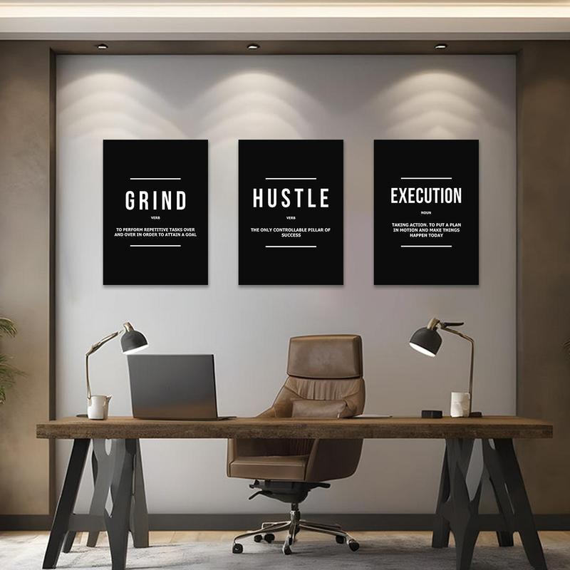 Unframed Modern Art Poster, 3 Counts/set Motivational Grind Hustle Success Inspirational Quotes Canvas Wall Art, Office Decor, Entrepreneur Gifts, Modern Home Decoration