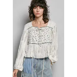 Hazel Creme Balloon Sleeve Floral Top