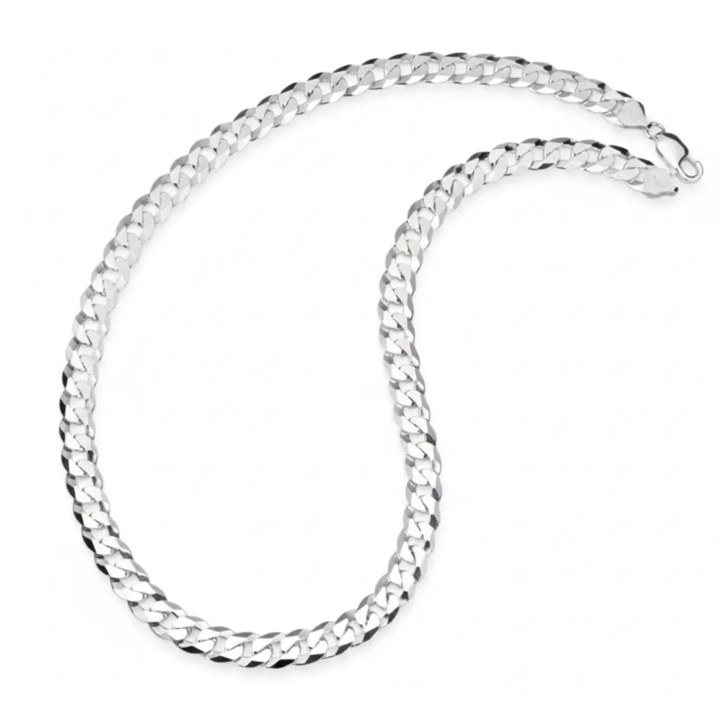 Men's 7MM 925 Sterling Silver Italian Curb Classic Link Chain Necklace - Elegant Pendant Chain, Available in 20", 22", 24", 26", 28", 30"