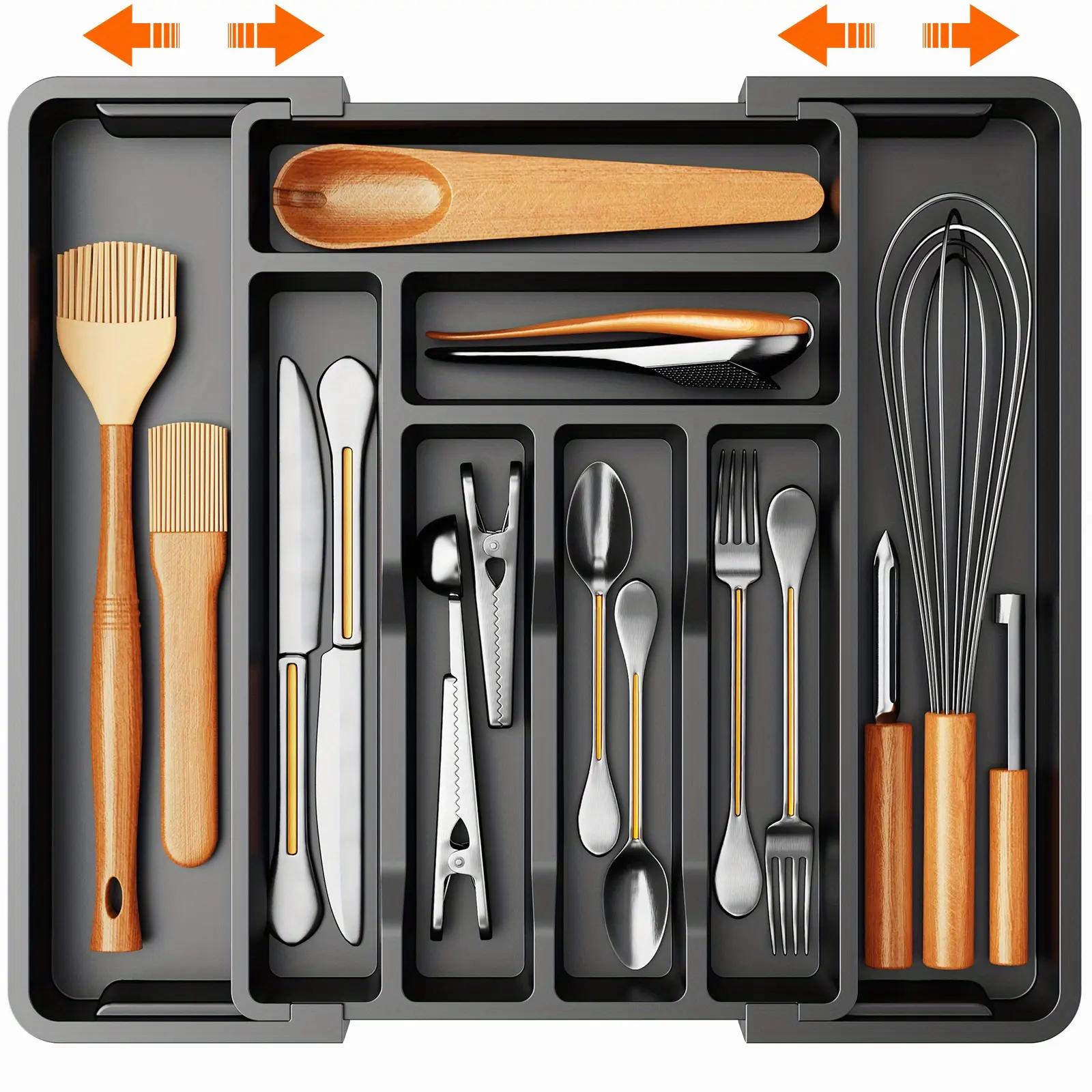 Expandable Cutlery Tray Holder, Drawer Organizer, Adjustable Tray, Organize Kitchen Silverware, Cutlery, Knives And Spoons With Labels, For Messy Kitchen, Bedroom Or Living Room Drawers