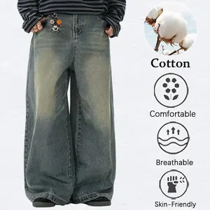 Vintage Yellow Ombre High-Cotton Wide-Leg Jeans | Streetwear Denim