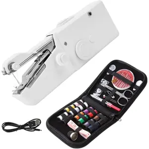 Sewing Machine for Adults - Mini Hand Held Stitching Machine for Beginners - Small Electric for Hemming Quick Home,Complete Sewing Kit & Accessories,DIY Denim White