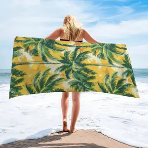 Microfiber Beach Towel for Adults - 31x61 Inch Sand Free Oversized Towel, Quick Dry & Super Absorbent Travel Towel, Yellow & Green Palm Tree Tropical Print Lightweight Large Bath Towel for Swimming, Pool, Gym, Yoga, Camping, Cruise Essentials