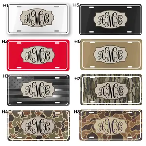 Custom Monogram License Plate, Camo Hunting Personalized Initial Car Tag Preppy Neutral Aesthetic Car Accessories Gift for Women Men