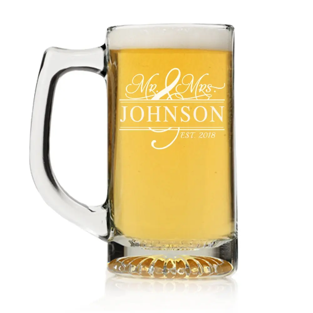 Personalized Mr. and Mrs. Beer Mug Glass, Custom Beer glass,Personalized Beer Glass Gift,Engraved Beer Mugs, Couples Gifts, Wedding Gifts