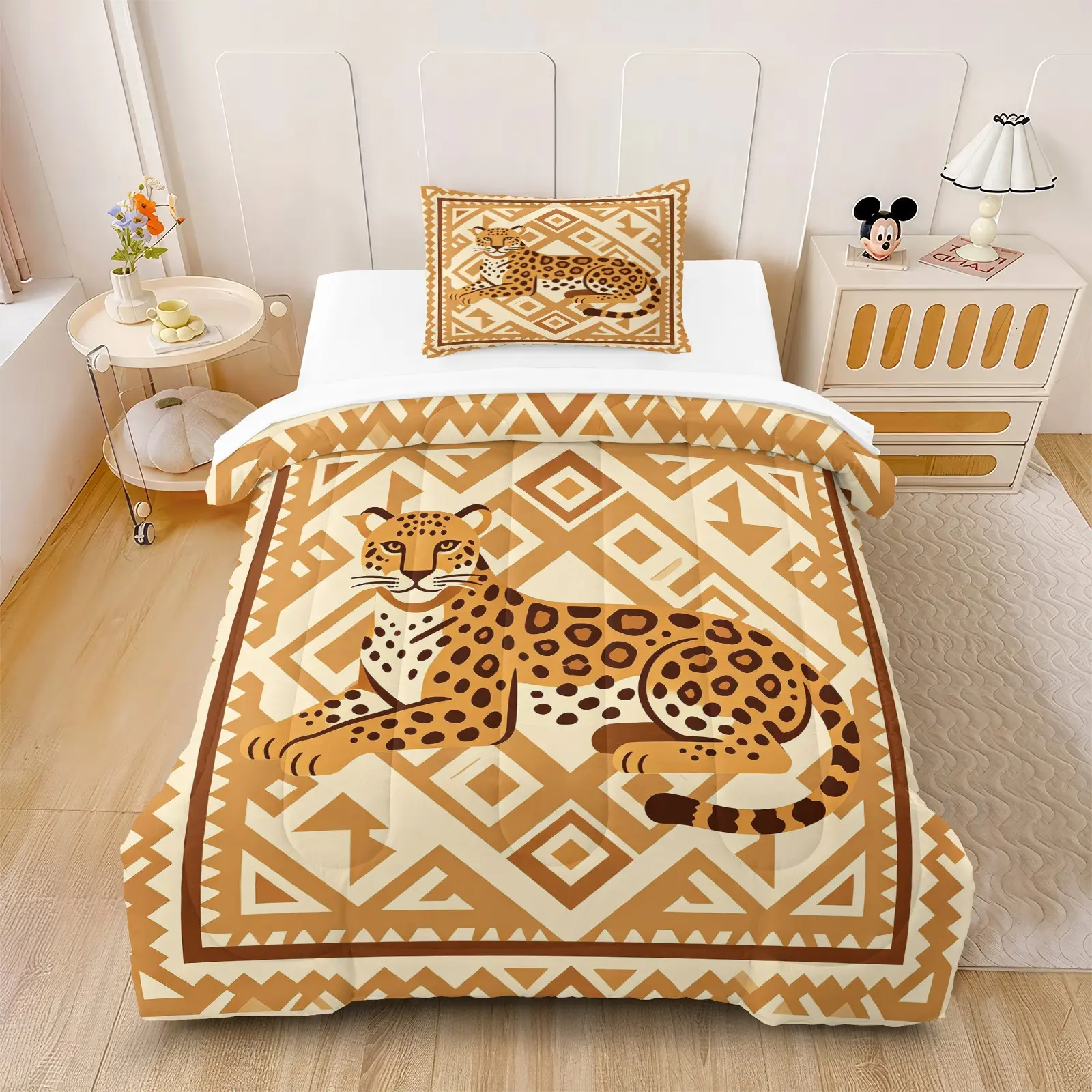 2/3pcs Savanna Cheetah Comforter Set (with Filling, no Pillow Insert), Fluffy and Breathable, Warm Keeping and Anti Clumping, for All Season Bedroom Rest.