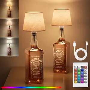 Wireless Wine Bottle Lamp Shade Rechargeable RGB Bottle Light for Liquor Bottles with Remote Control Dimming Timing for Table Bedside Bedroom Bar Set of 2