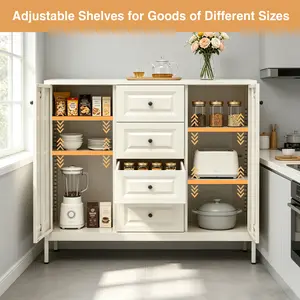 40.16'' Storage Sideboard Buffet Cabinet, Freestanding Accent Cabinet with 4 Drawers & 2 Doors, Adjustable Shelves Console Cabinet for Living Room, Kitchen ,Entryway ,Hallway ,Laundry Room(Beige)
