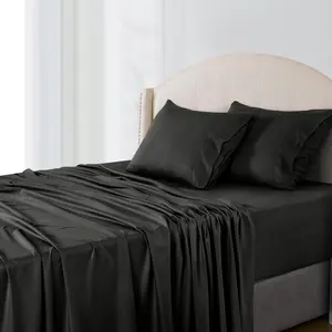 Lux Decor 4Pc Bamboo Blend Bed Sheet, Cooling Sheets & Soft Breathable Hotel Quality Bedding, 16-inch Deep Fitted Sheet, Wrinkle Free, Machine Washable, Silky Smooth Sheets Set