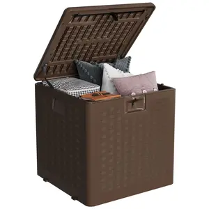 Waterproof & Lockable Resin Deck Storage Box - 28 Gallon Outdoor Patio Chest for Garden Tools, Pool Supplies, Cushions, Package Delivery - With Handles, UV Resistant, Square, Brown
