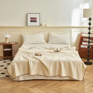 Korean Style Soft Textured Sheer Coverlet, Breathable Nap Blanket, Multi-Purpose Summer Bedspread for Bedroom Sofa