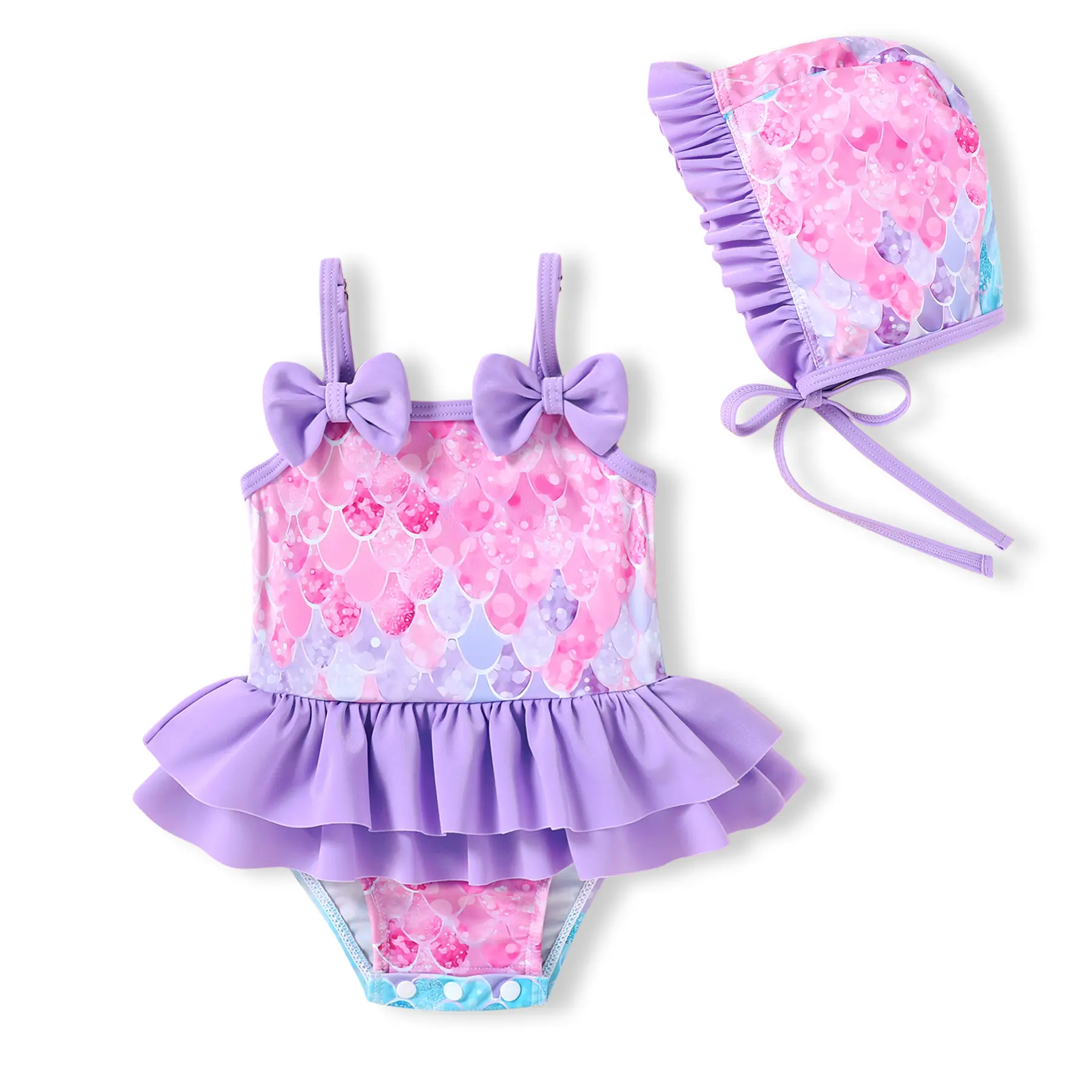 Baby Girls' 1-Piece Ruffled Floral Print Swimsuit with Matching Hat (Infant Bathing Suit)