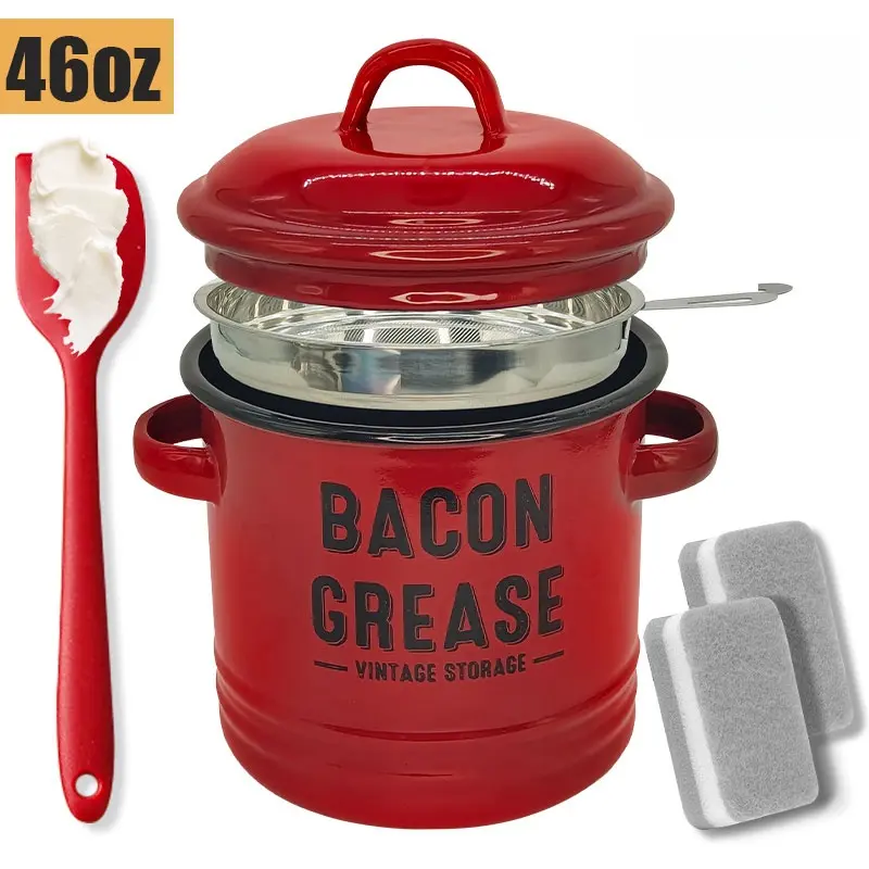 A Set Of Grease-saving Container with A Filter And A Spoon, A 46-ounce Grease Container with A Lid And Silicone Spatula Net Filter for Farmhouse Kitchen Decor, A Large Fat Storage Tank, Perfect Christmas Gifts for Kitchen Enthusiasts, for Mom