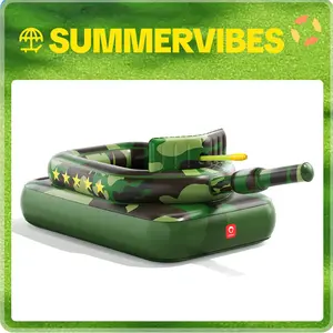 QPAU Inflatable Tank Pool Float for Adults & Kids 6+ Years Old, Ride-On Camouflage Floaty with Water Cannon, Swim Raft Toy for Boys Girls Ages 6+, Lake Backyard Pool Party Waterpark Floaties
