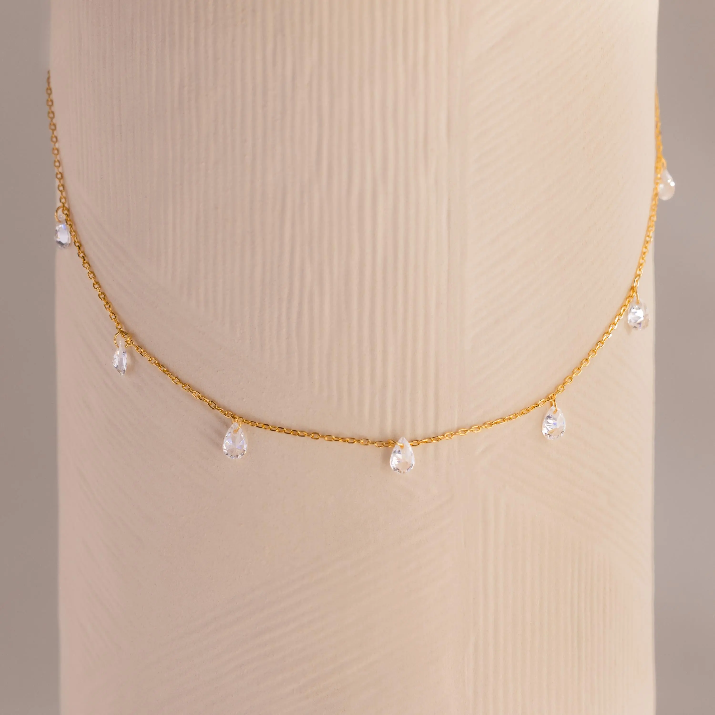 Diamond Drop Station Necklace by Caitlyn Minimalist - Crystal Teardrop Charm Necklace - Elegant Wedding Jewelry - Maid of Honor Gift