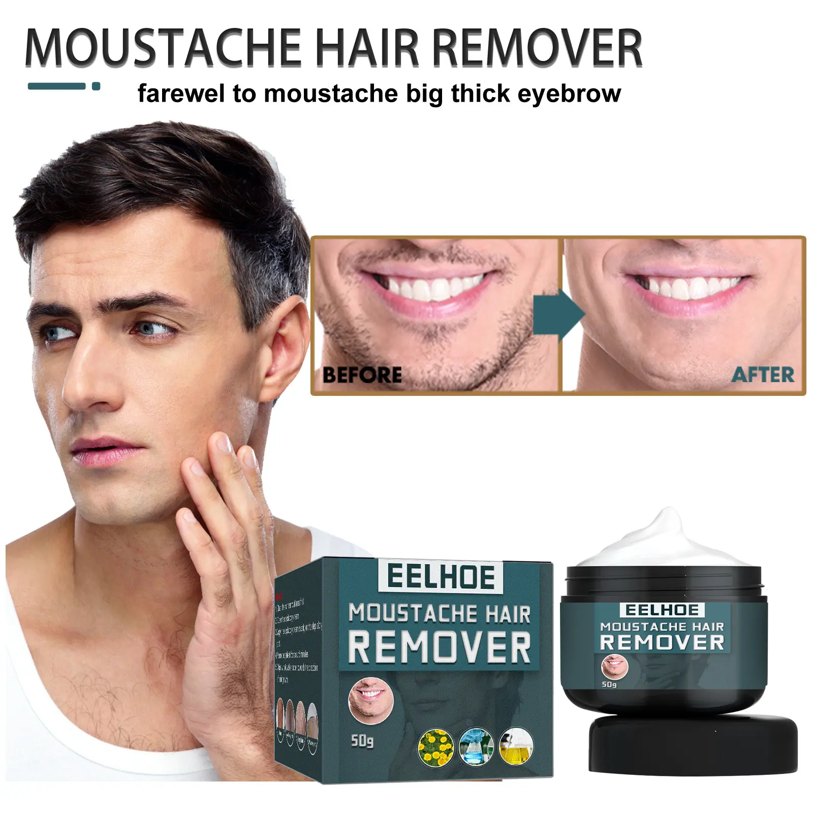 EELHOE Men’s Hair Removal Cream with Centella Extract for Gentle Painless Hair Removal and Smooth Skin Body Care Wax