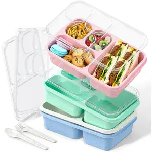 Large Capacity Bento Box for Adults, 4- Set - Stackable Lunch Box with 4 Compartments, Microwave & Dishwasher Safe,  Meal Prep Containers, Snack Containers for  & Adults (4 Colors)