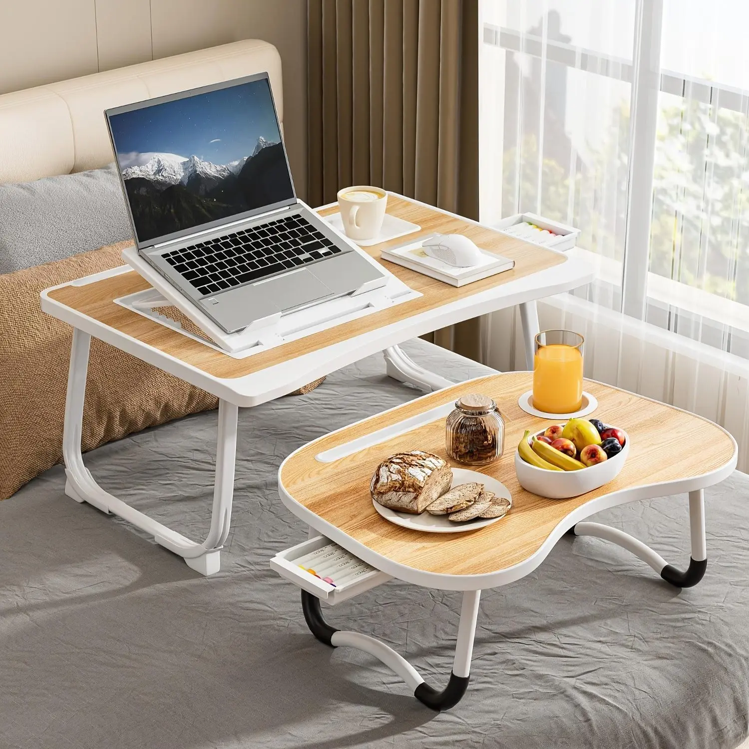 Portable Laptop Bed Table with Cup Holder, Multifunctional Tray Holder with Tablet Card Slot - Perfect for Eating, Reading, Writing on The Bed, Sofa, Or Floor - Stable, Durable, And Foldable