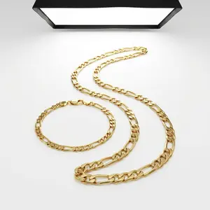 Elegant 2pcs Bracelet and Necklace Set 8mm Chain Ideal for Men and Women as Christmas or Wedding Gift Gold Tone outdoorfun