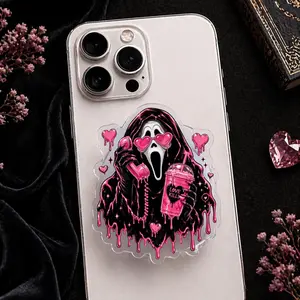 Spooky Cute Ghostface MagSafe Phone Grip: Pink Heart Horror Coquette Aesthetic Phone Holder, Gothic Gift for Halloween, Phone Kindle Holder