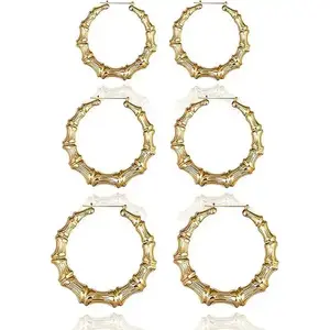 Veliora Gift S Bamboo Earrings for Women 90s Outfits for Women Gold Large Bamboo Hoop Earrings Hip Hop Style Jewelry Gifts Party Custom 90s Accessories Juneteenth Shirts Outfit