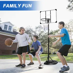 Portable basketball hoop system, adjustable stand height from 7.5 ft to 9.2 ft, includes a 32-inch backboard and wheels, suitable for indoor/outdoor basketball for teens and adults.