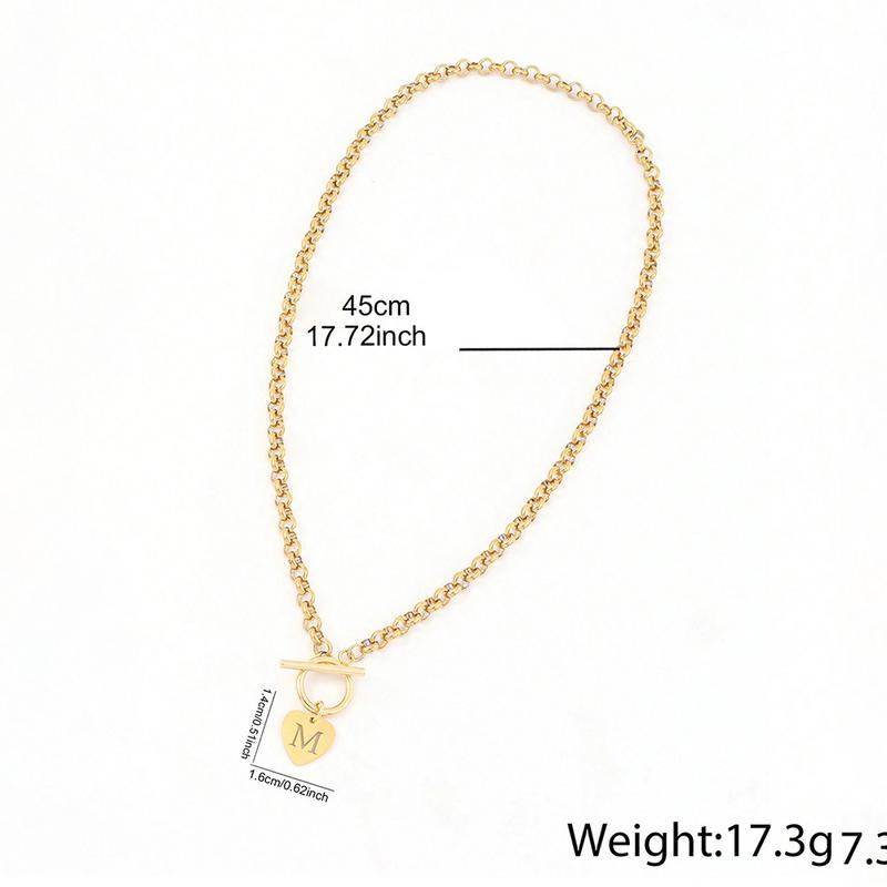 Trendy Daily Stainless Steel Necklace, New A-Z Letter & Heart Pendant OT Clasp, Durable Stylish Accessory Gift for Daily Wear