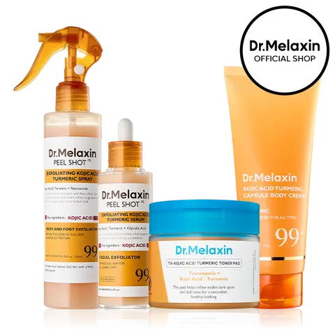 [Dr.Melaxin Official] Kojic Acid Turmeric Face & Body Glow Set, 4-Piece | Face Ampoule, Toner Pad, Body Spray & Capsule Body Cream | Dark Spot & Uneven Tone Care, Brightening | Korean Skincare