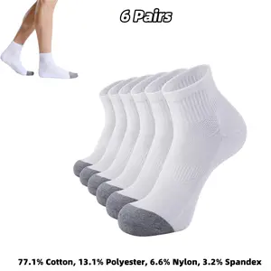 6 Pairs Size L Men's Ankle Socks with Cushion Athletic Running Socks Dry & Breathable Fashion Accessories White Cotton Menswear Mesh
