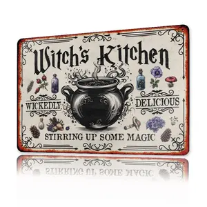 [1pc Vintage Witch Sign] Vintage Metal Tin Sign 1pc |   Witch's Kitchen Wall Hanging Iron Wall Art for Home Decor, Multipurpose No-Electricity Witchcraft Theme Decoration, Ideal for Halloween