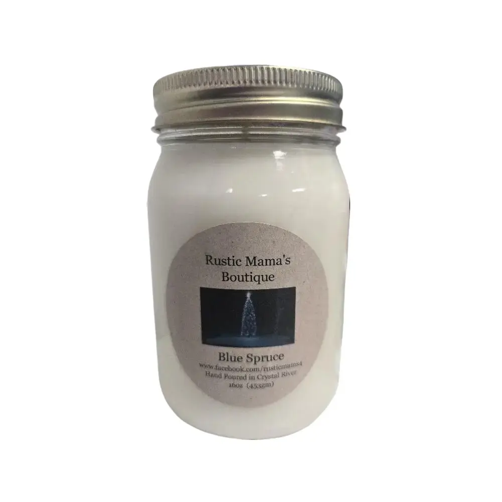 Rustic Mama's Boutique 16oz Blue Spruce 100% Soy Wax Candle - Hand Poured in Crystal Glass Jar, Aromatherapy Indoor House Decoration for Daily Use, 125h Burn Time