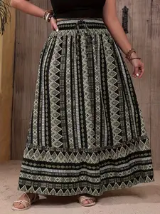 Women's Peplum Skirt, Ethnic Print Pattern Design, Vintage Casual Boho Style, Perfect for Daily Wear & Stylish