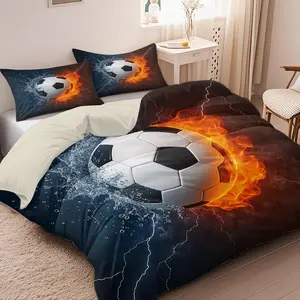 Soccer Themed Bedding Set, Including 1 Count Bedspread & Pillowcase without Filler, Soft Bedding Set With Football for Home Bedroom