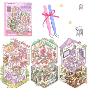 TikTok Famous Miniature DIY House Kit 3D Cute Family Theme Stickers for Adults or Kids Craft Adhesive Scrapbooking Set Perfect for Beginners Gift Crafting Easy Assembly Fun for All Ages(Cute Family)