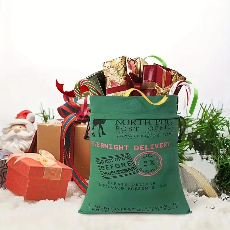 Large North Pole Christmas Gift Bag, Santa Sack, 49x69 Cm, // Colors, Canvas Drawstring Design, Perfect for Kids Gifts