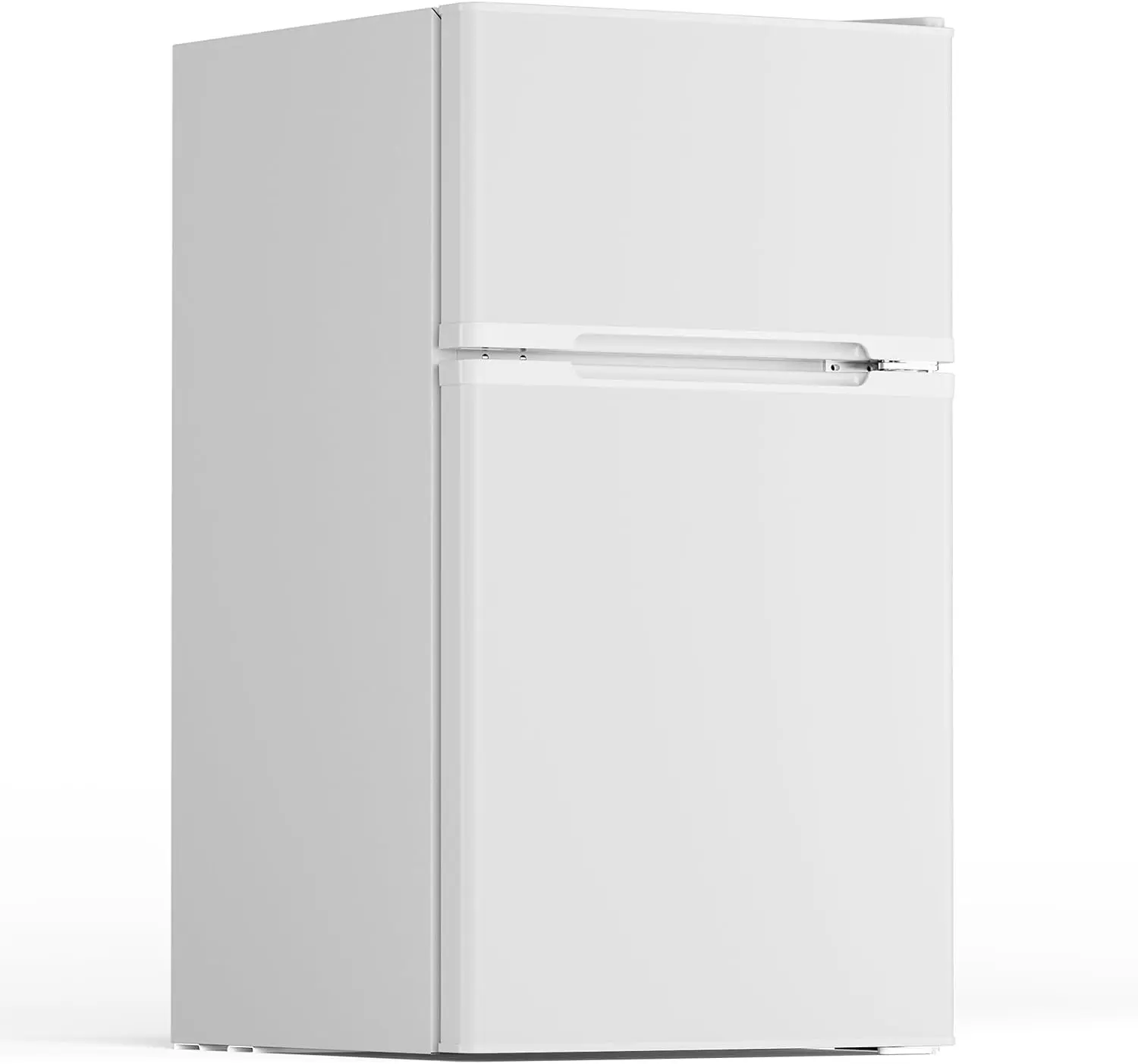 Mini Fridge with Freezer for Bedroom, Office, White | 2 Reversible Doors, Adjustable Thermostat & Removable Glass Shelves, Energy Saving, Compact Small Refrigerator for Apartment