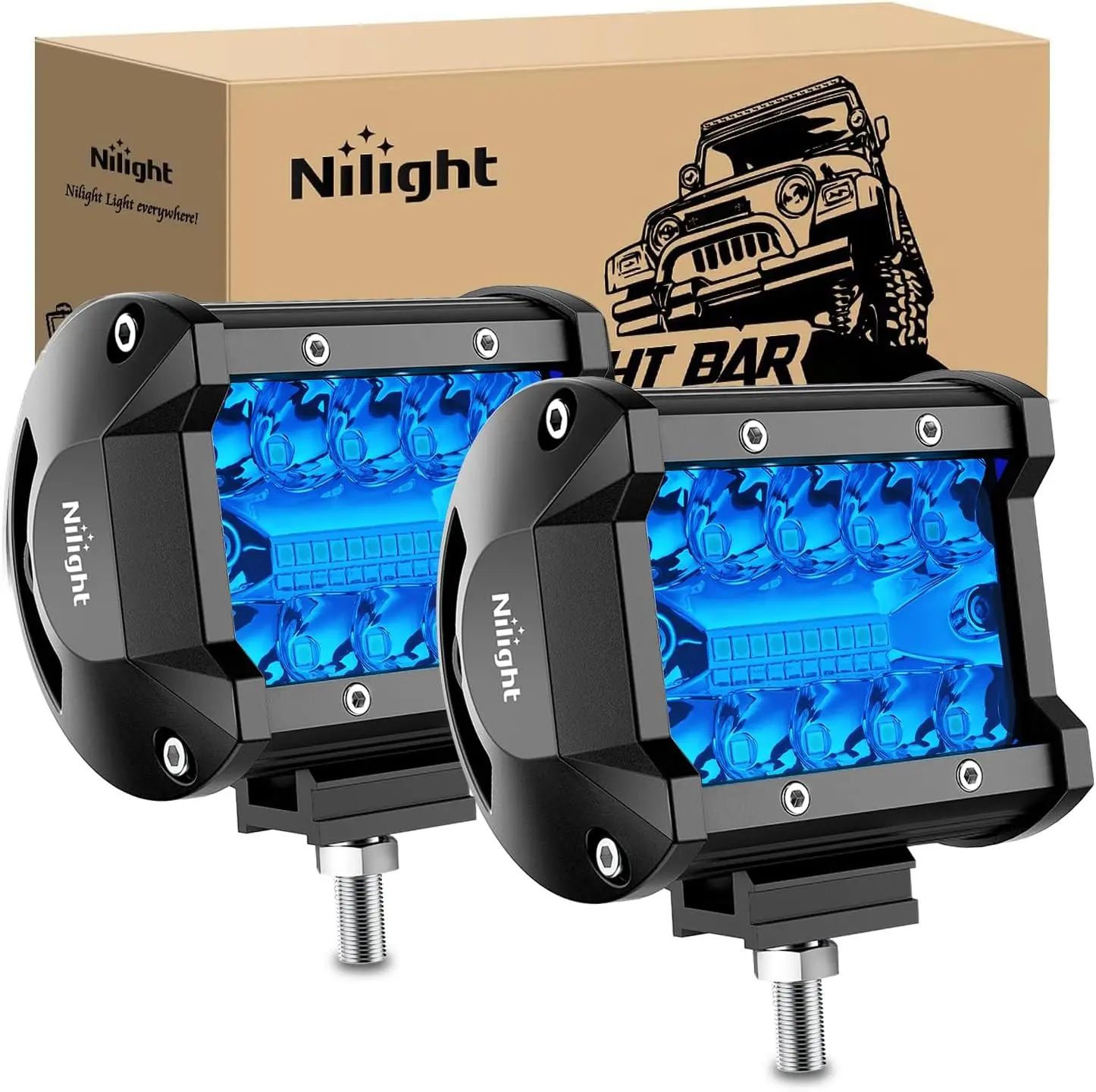 Nilight 4-In High Power LED Light Pods - 2PCS 60W Blue Triple Row Flood-Spot Combo Off Road Lights, Strictly Tested Super Bright Units with Moisture & Salt Spray Tests for UTV, Boat, Led Off Road Lights,car accessories