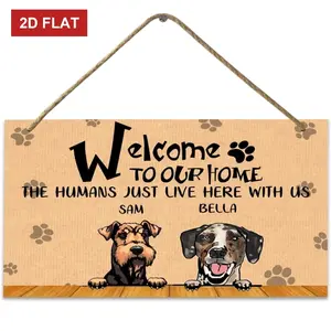 Welcome Sign for Front Door Welcome to Our Home The Humans Just Live Here with Us Dog Front Door Decor Personalized Dog Name Dog Paws Print Vintage Wood Sign Door Sign Pet Dog Lover Gifts3.93x7.87 inch  ﻿ ﻿ ﻿