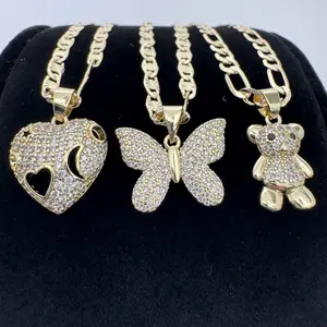 Heart Butterfly Bear 14k Gold Plated Pendant