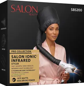 Salon Beauty SB5200 Pro Bonnet Hair Dryer – 1875W Ionic Infrared Styler with Soft Hood Attachment – Complete Home Salon Kit for Curls, Braids & Deep Conditioning