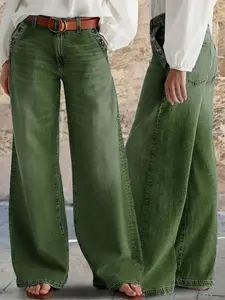 New Women's Multi-Buckle Wide Leg Casual Jeans, High-Quality Denim Jeans, Fashionable and Comfortable, Perfect for Leisure