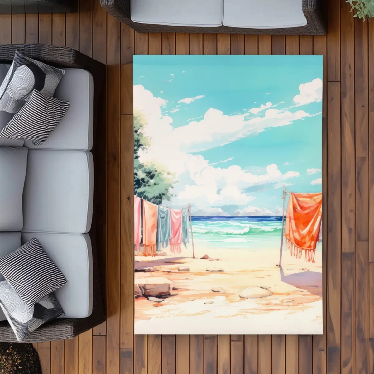 MWW C1ROAR46Y2X5G5 4x6 ft. Durable Print Stain-Resistant Sunny Side White Outdoor Rectangle Area Rug for Home Decor - Stylish Design