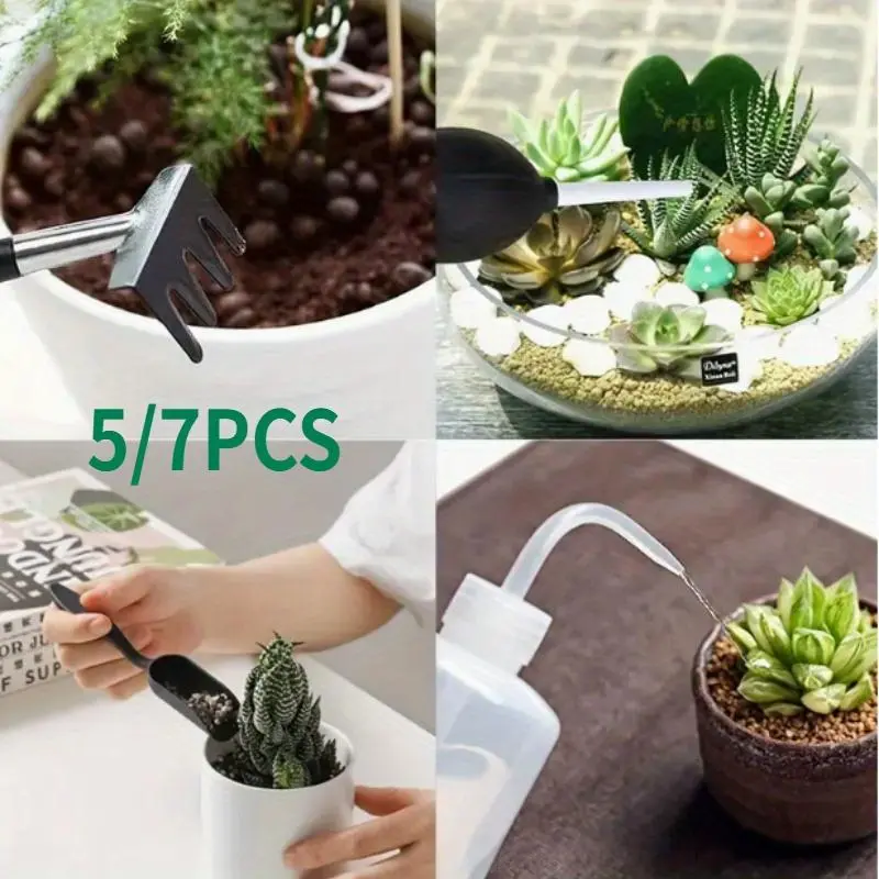 7pcs A set Succulent Plants Tools, Mini Garden Hand Transplanting Succulent Tools Miniature Planting Set For Indoor Miniature Garden Plant Care (Black) Garden Kit