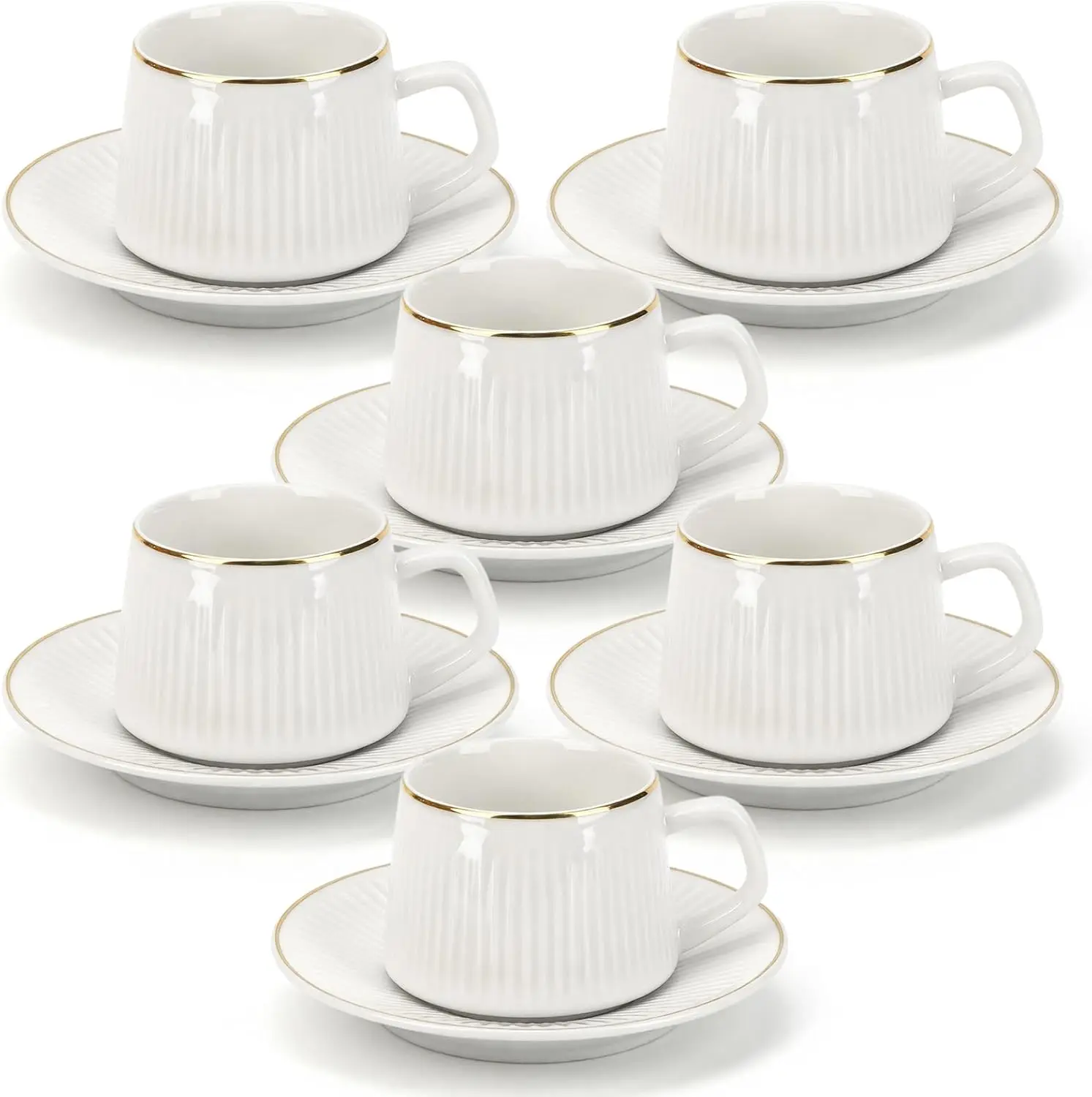 Ceramic Coffee Mug Set of 6 (3.5 Oz Ceramic Beverage Cups) - Aesthetic, Elegant Coffee Cups with Handles for Latte, Milk, Dishwasher & Microwave Safe White Gift Set, Ceramic Beverage Cup